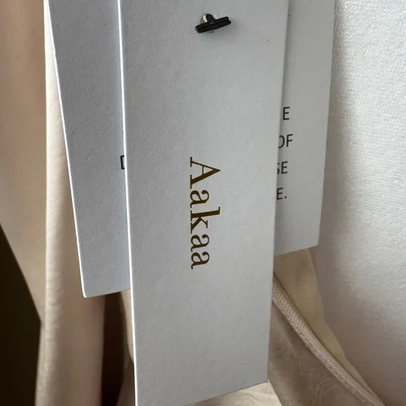 NWT Aakaa Champagne One Shoulder Lined Mini Dress w/ Ruffle Accent and Tie Belt - Picture 16 of 16